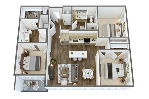 Floor plan for 3 beds, 2 baths, 1344 sqft